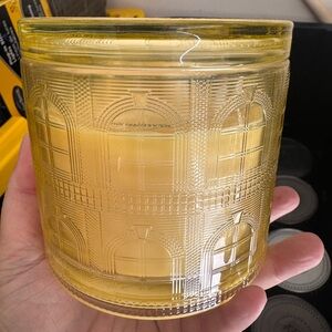 Amber Pressed Glass Jar with Architectural Pattern Homeworx candle new